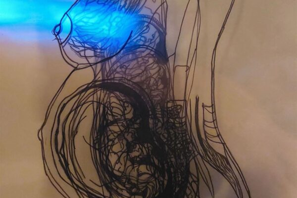 Άννα Κυριακού. «Εγκυμονώντας» Σχέδιο με ανακλώμενο φως, 50 x70 cm. 2022